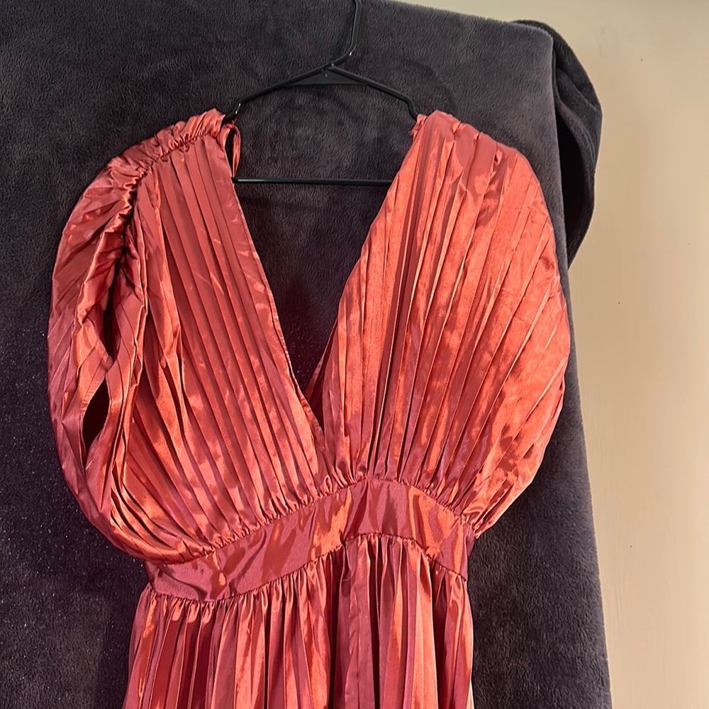 Never worn pleated deep V maxi dress